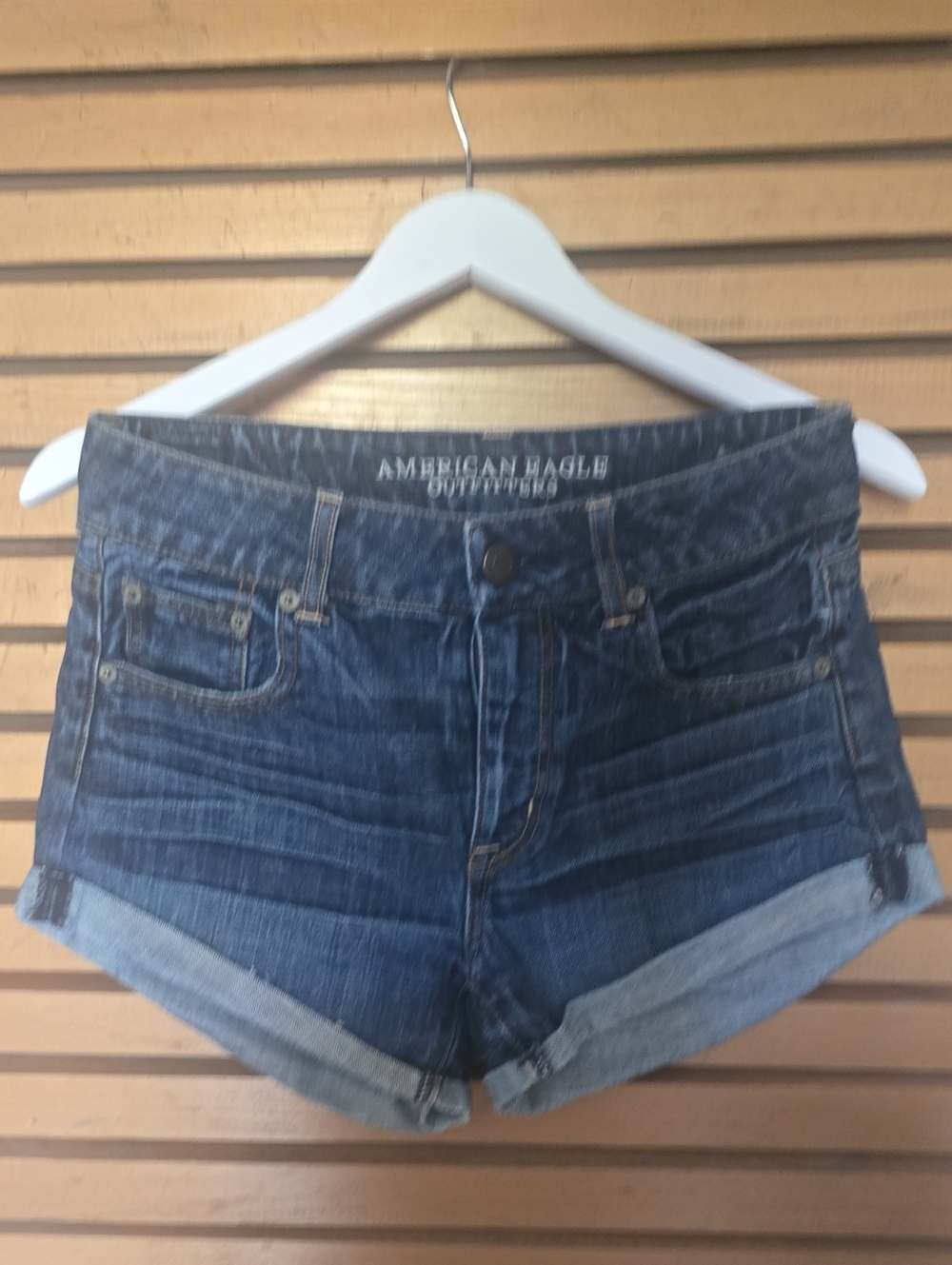 American Eagle Outfitters Dark Blue Denim Roll-Cuff Women's Shorts